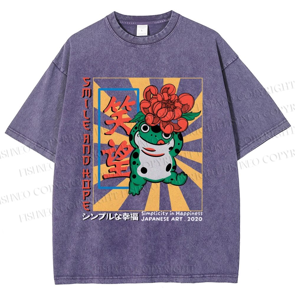 Unisex Smile And Hope Frog Printed Washed Tee