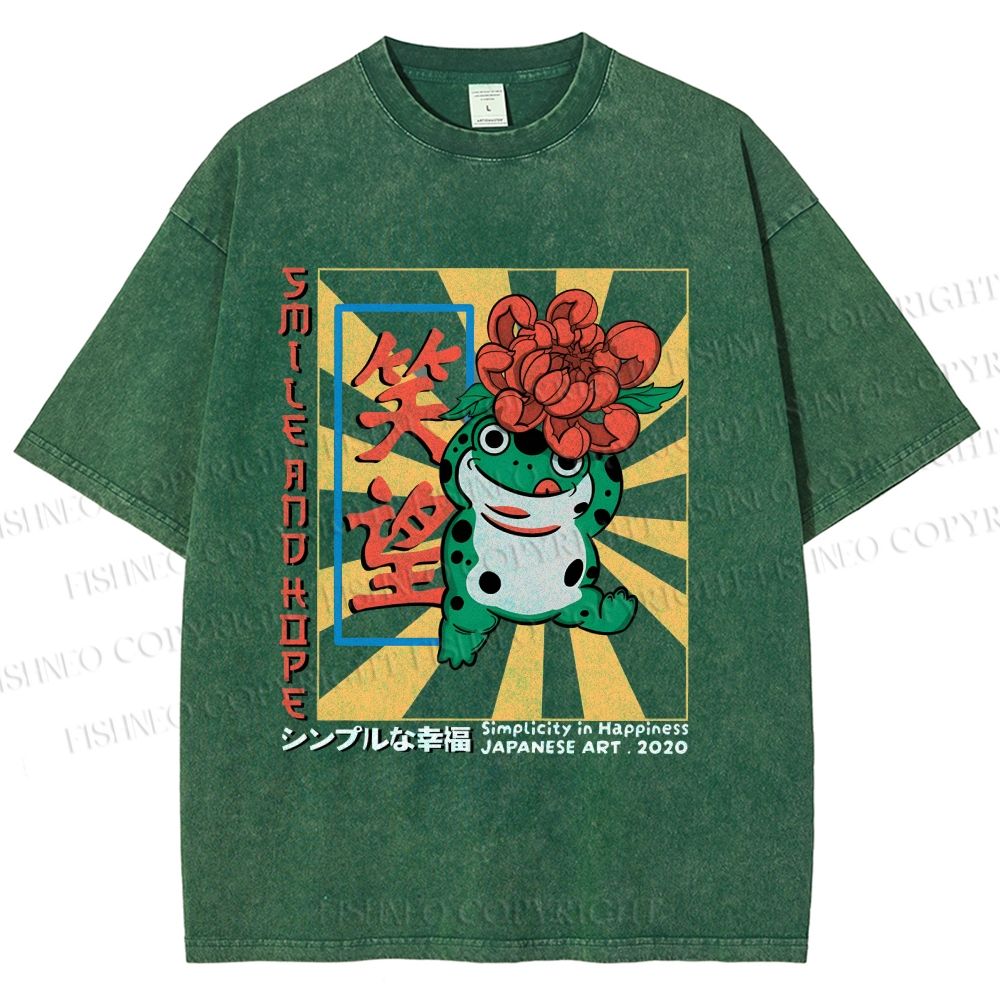 Unisex Smile And Hope Frog Printed Washed Tee