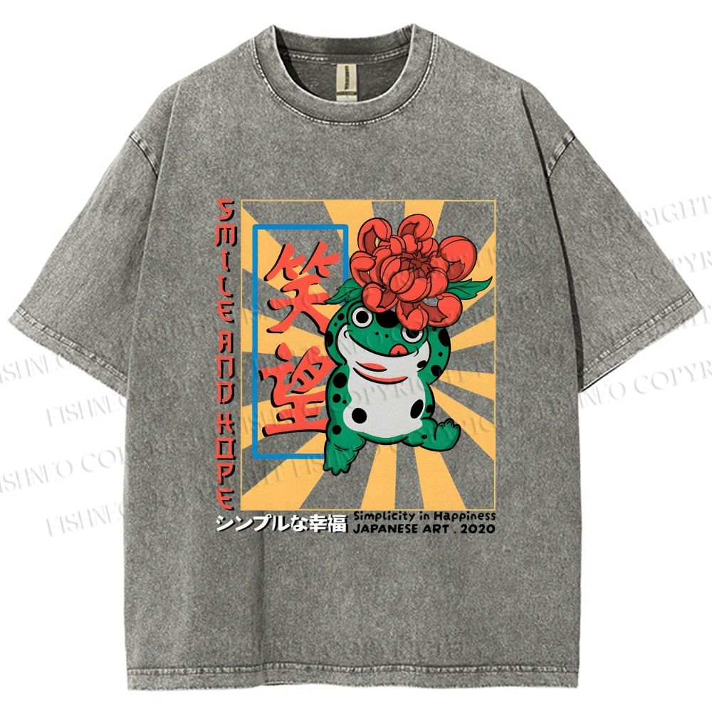 Unisex Smile And Hope Frog Printed Washed Tee