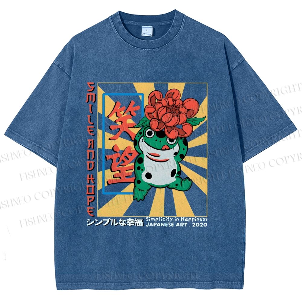 Unisex Smile And Hope Frog Printed Washed Tee