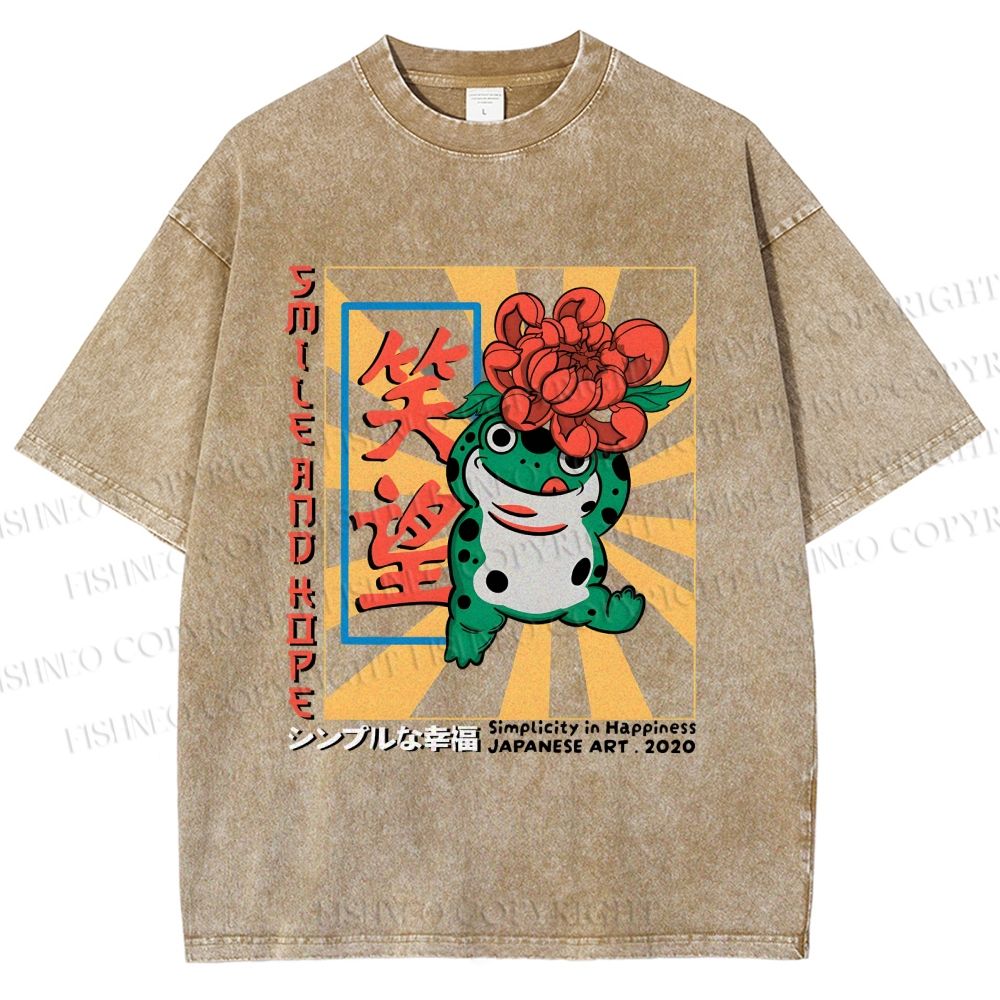Unisex Smile And Hope Frog Printed Washed Tee