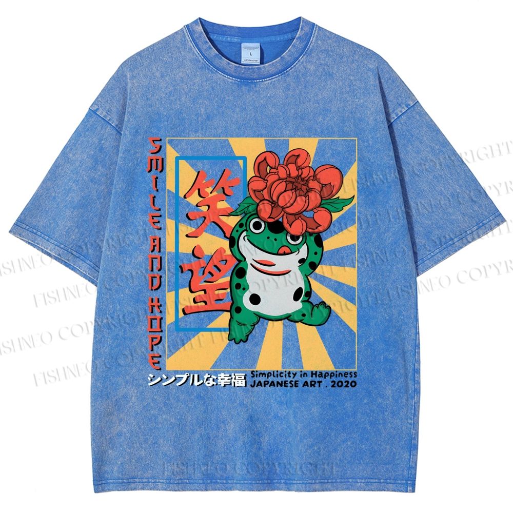 Unisex Smile And Hope Frog Printed Washed Tee