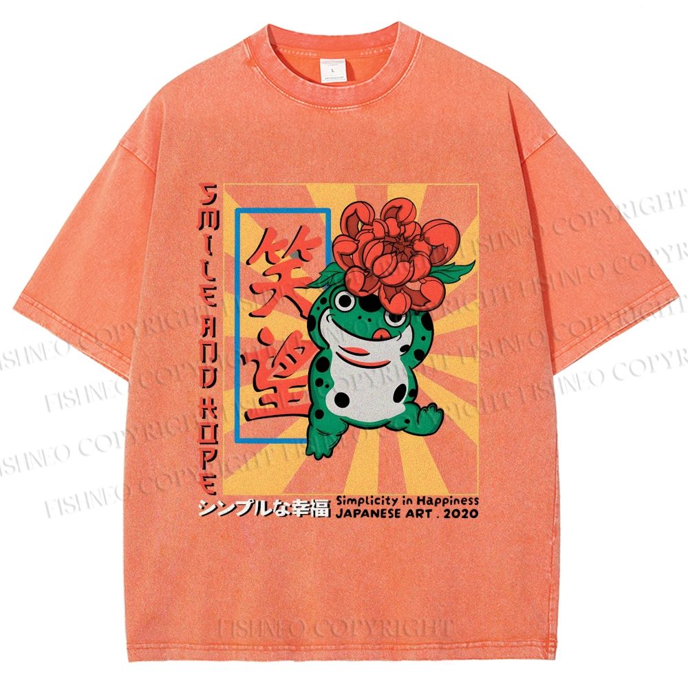 Unisex Smile And Hope Frog Printed Washed Tee