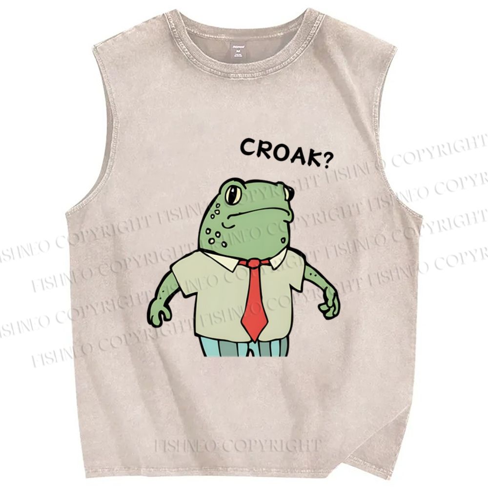 Unisex Cartoon Frog Boss Printed Washed Tank Top