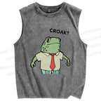 Unisex Cartoon Frog Boss Printed Washed Tank Top