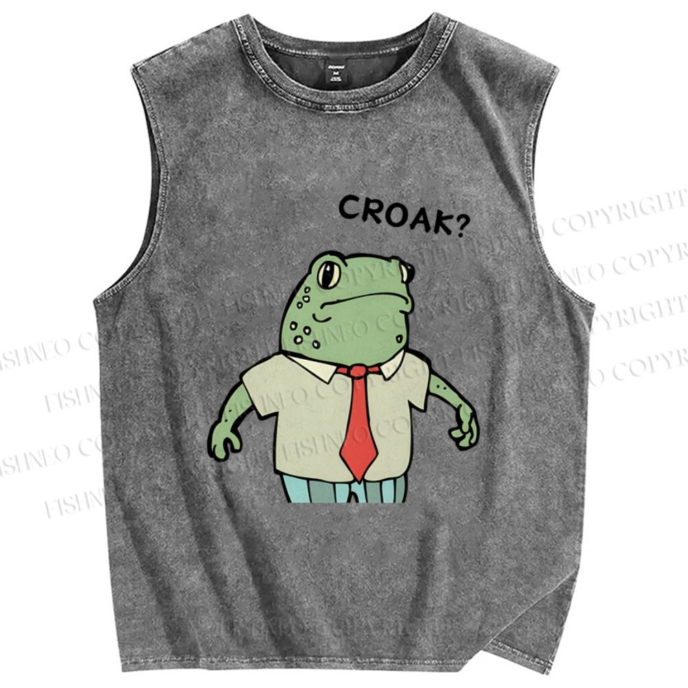 Unisex Cartoon Frog Boss Printed Washed Tank Top