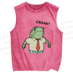 Unisex Cartoon Frog Boss Printed Washed Tank Top