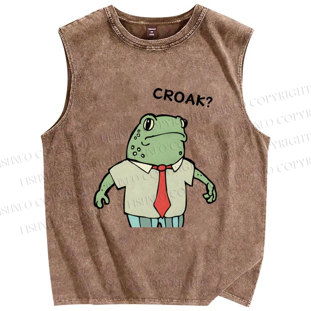 Unisex Cartoon Frog Boss Printed Washed Tank Top