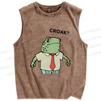 Unisex Cartoon Frog Boss Printed Washed Tank Top