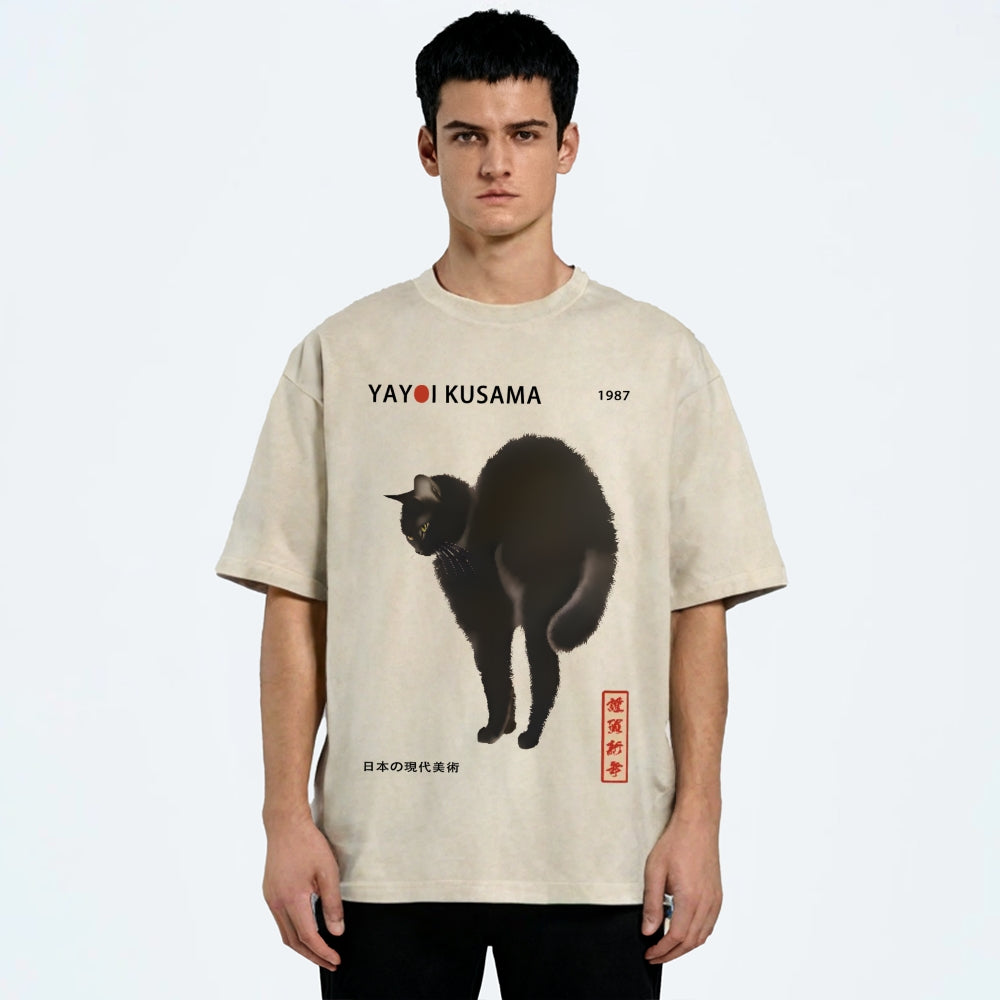 Unisex Yayoi Kusama Cat Vintage Wash Japanese Design T-Shirt
