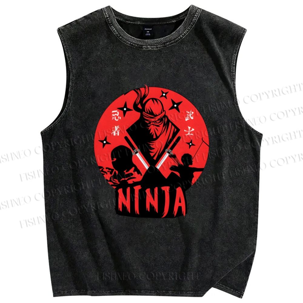 Unisex Warrior Ninja Printed Washed Tank Top