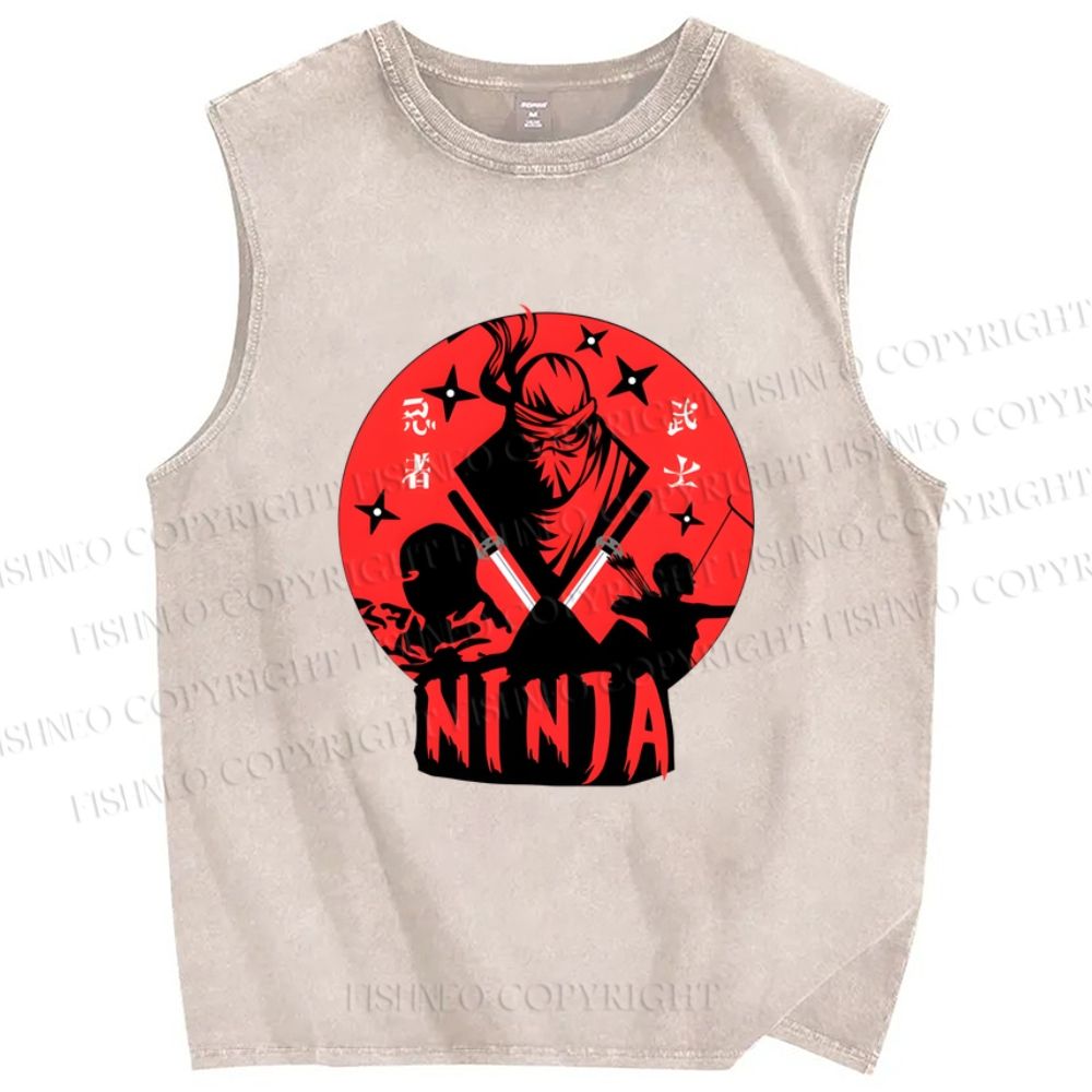 Unisex Warrior Ninja Printed Washed Tank Top
