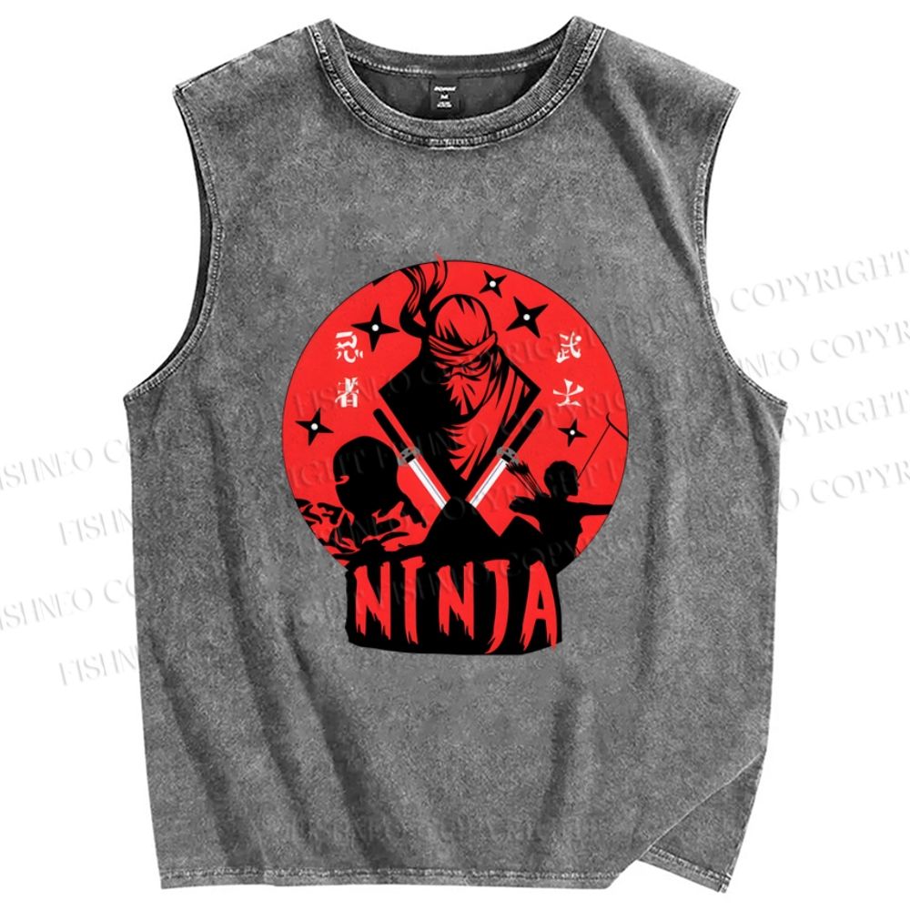 Unisex Warrior Ninja Printed Washed Tank Top