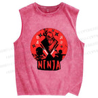 Unisex Warrior Ninja Printed Washed Tank Top
