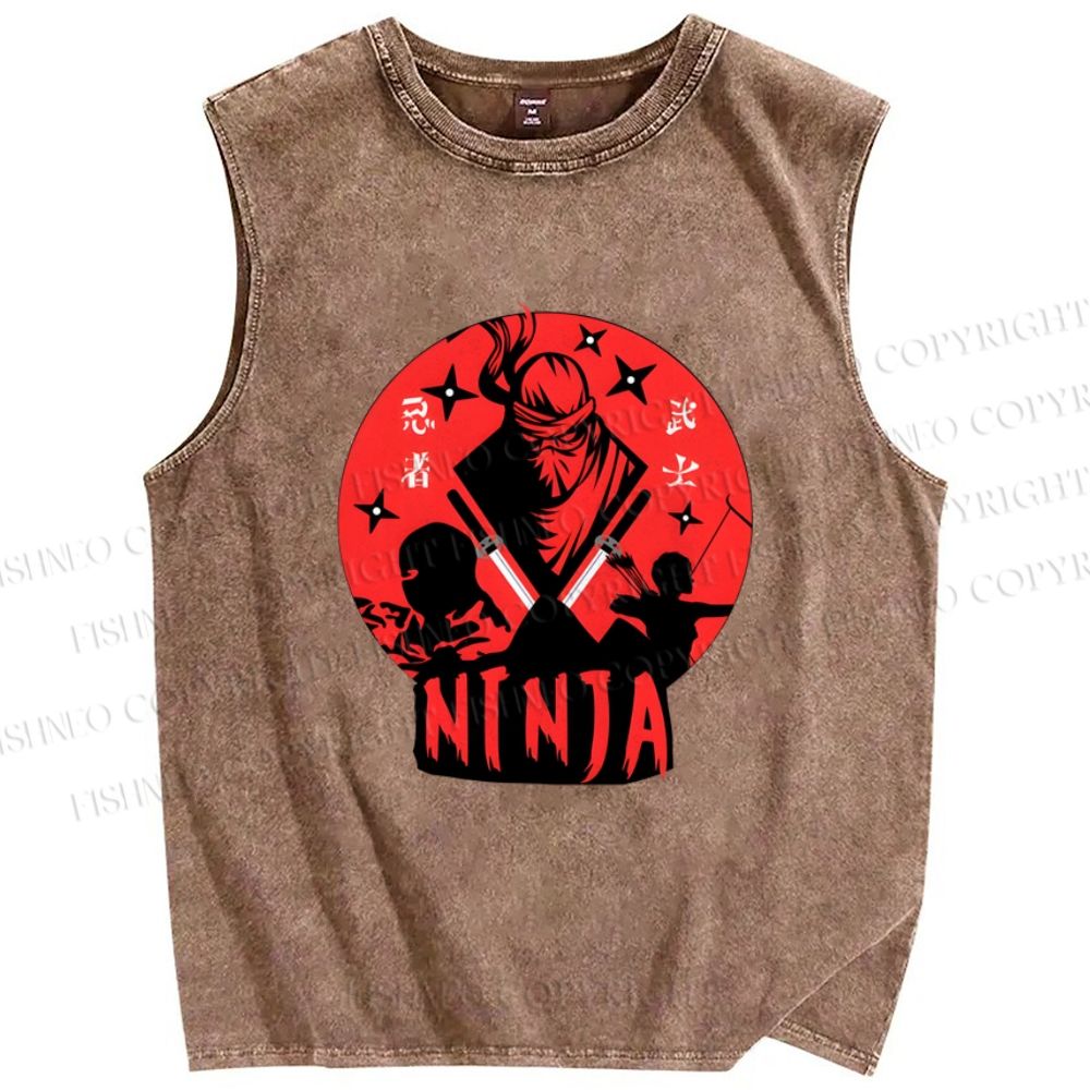 Unisex Warrior Ninja Printed Washed Tank Top