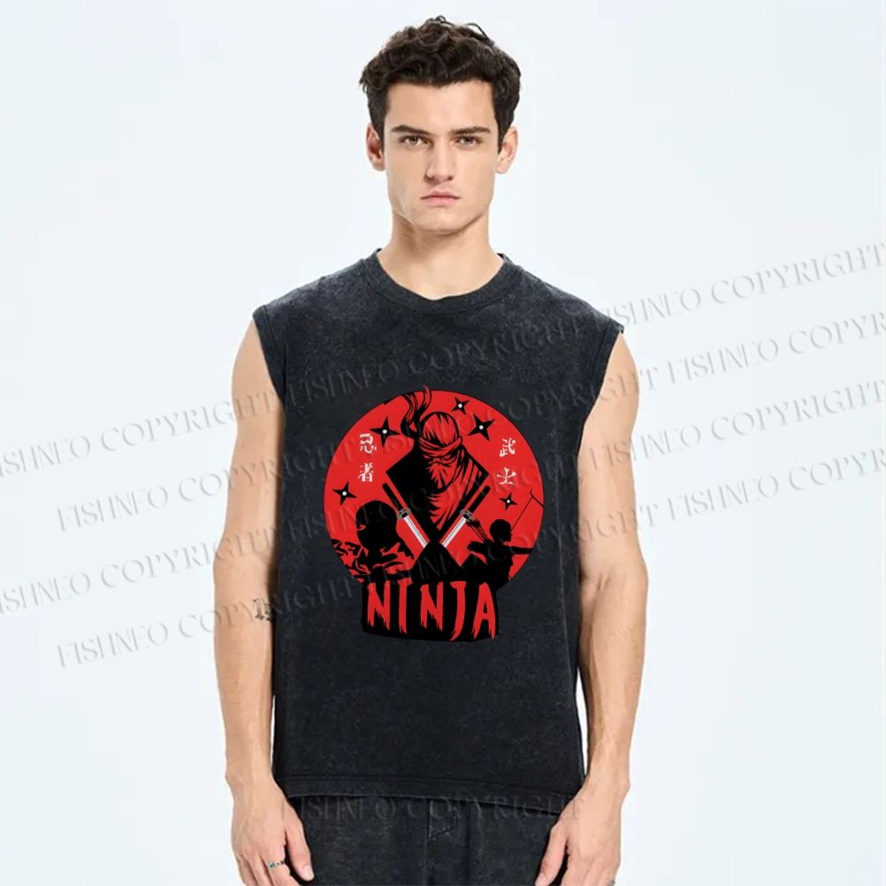 Unisex Warrior Ninja Printed Washed Tank Top
