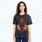 Unisex Japanese Style Vintage Tiger Printed Washed Tee