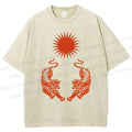 Unisex Japanese Style Vintage Tiger Printed Washed Tee