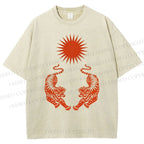 Unisex Japanese Style Vintage Tiger Printed Washed Tee