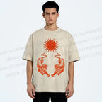 Unisex Japanese Style Vintage Tiger Printed Washed Tee