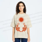 Unisex Japanese Style Vintage Tiger Printed Washed Tee