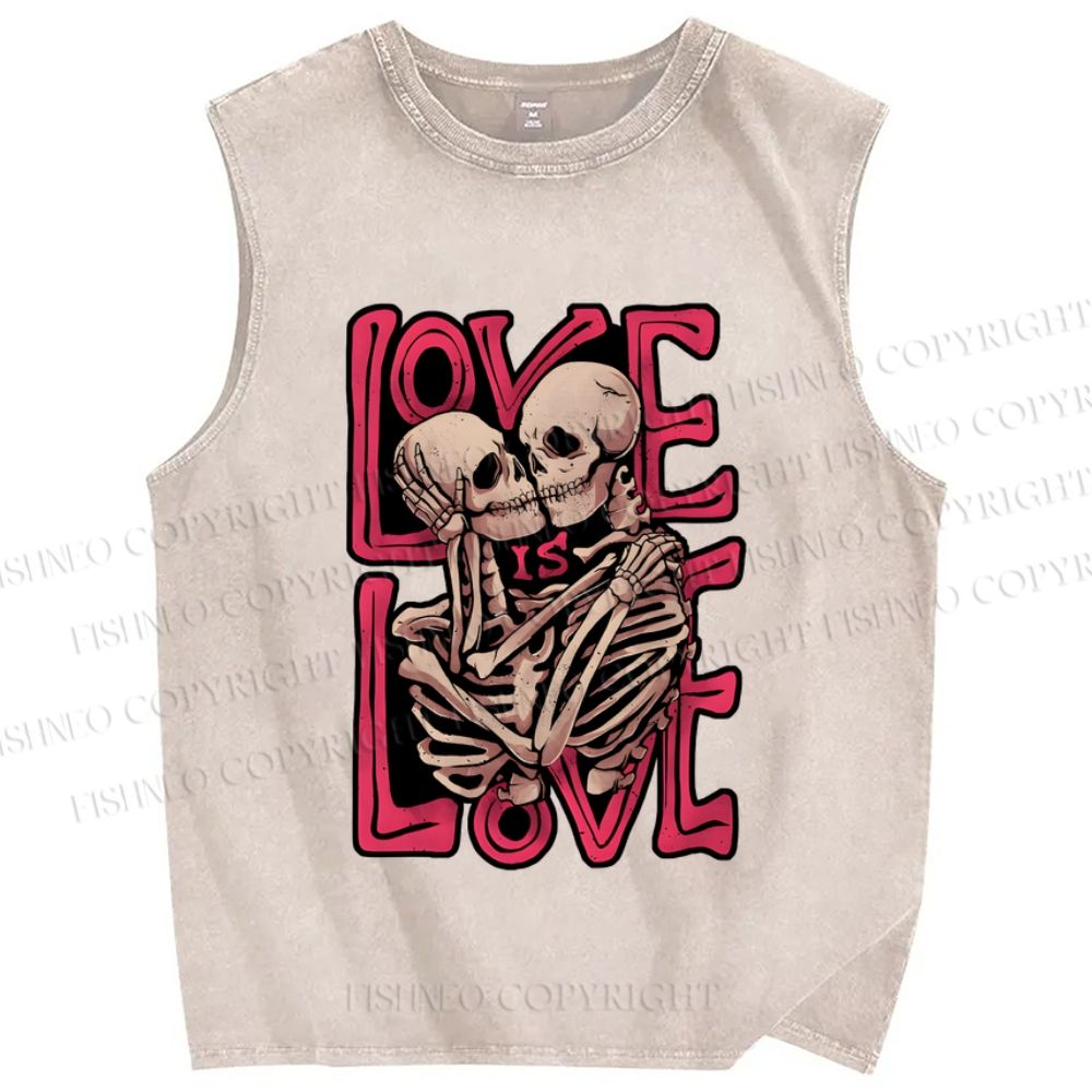 Unisex Skull in Love Printed Washed Tank Top