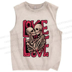 Unisex Skull in Love Printed Washed Tank Top