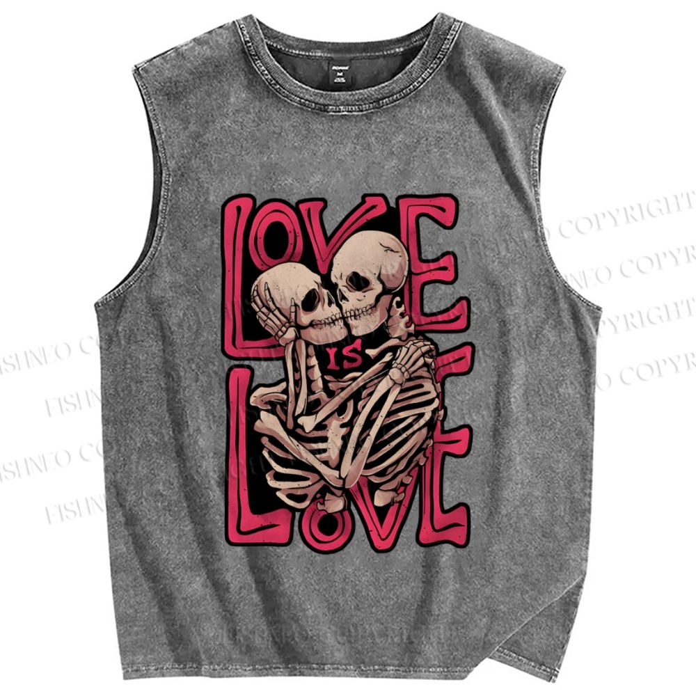 Unisex Skull in Love Printed Washed Tank Top