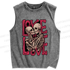 Unisex Skull in Love Printed Washed Tank Top