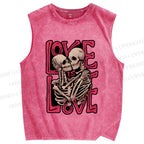 Unisex Skull in Love Printed Washed Tank Top