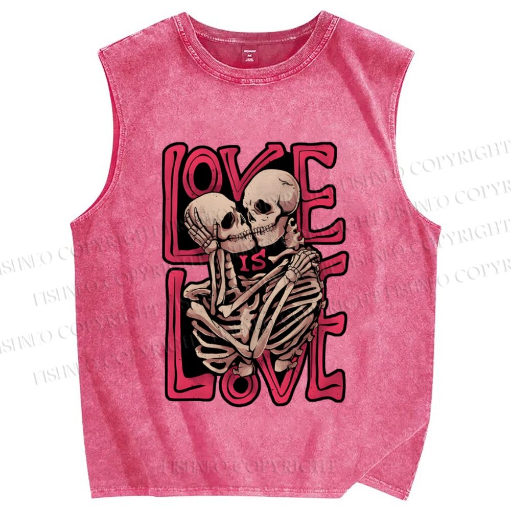 Unisex Skull in Love Printed Washed Tank Top