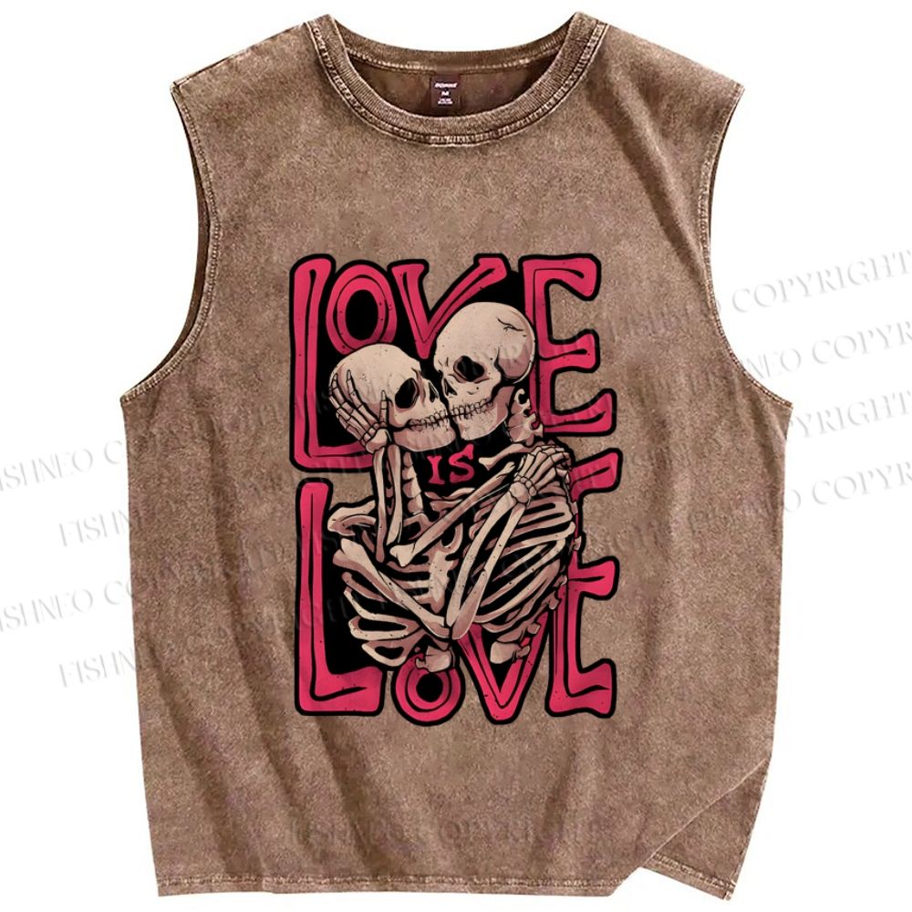 Unisex Skull in Love Printed Washed Tank Top