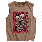 Unisex Skull in Love Printed Washed Tank Top