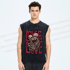 Unisex Skull in Love Printed Washed Tank Top