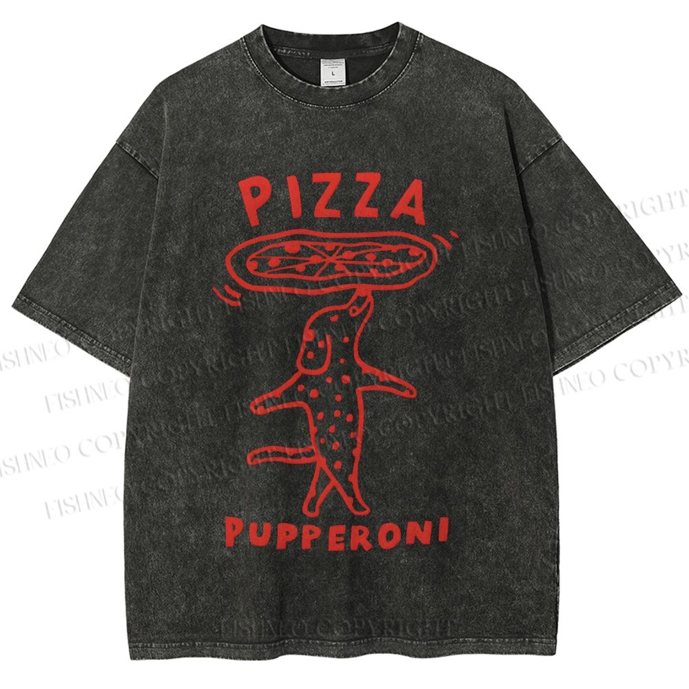 Unisex Pizza Dog Printed Washed Tee