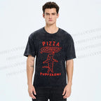 Unisex Pizza Dog Printed Washed Tee