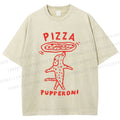 Unisex Pizza Dog Printed Washed Tee
