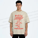 Unisex Pizza Dog Printed Washed Tee