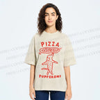 Unisex Pizza Dog Printed Washed Tee