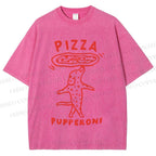 Unisex Pizza Dog Printed Washed Tee
