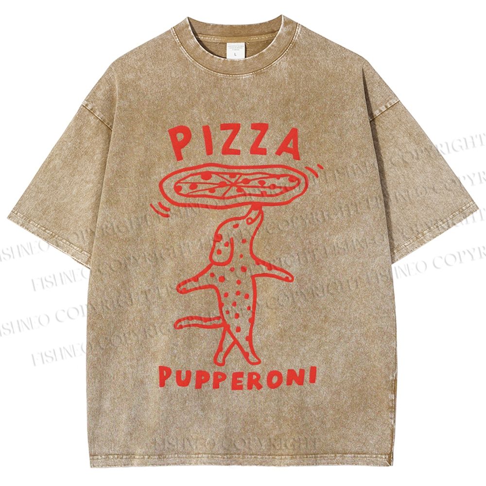 Unisex Pizza Dog Printed Washed Tee