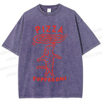Unisex Pizza Dog Printed Washed Tee