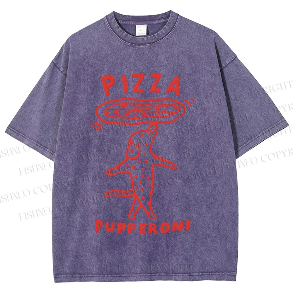 Unisex Pizza Dog Printed Washed Tee