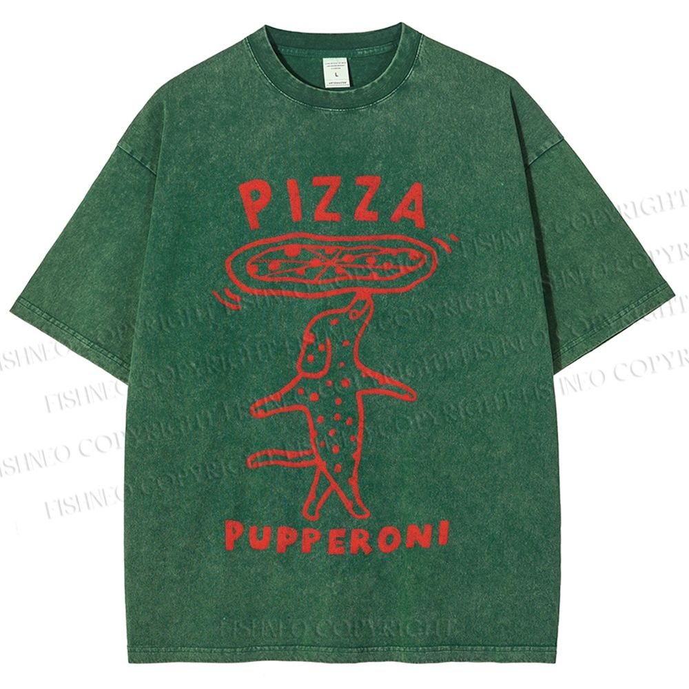 Unisex Pizza Dog Printed Washed Tee