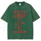 Unisex Pizza Dog Printed Washed Tee