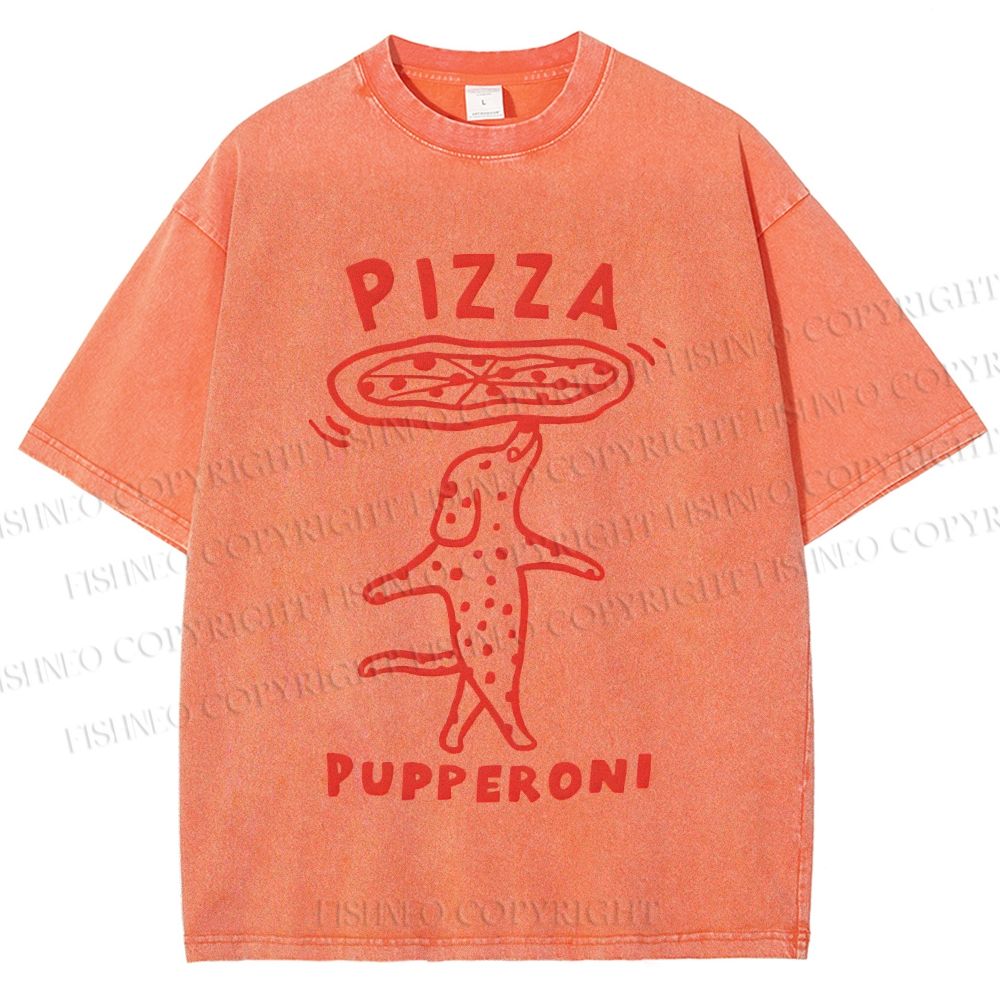 Unisex Pizza Dog Printed Washed Tee