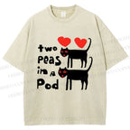 Unisex Two Peas In A Pod Cat Printed Washed Tee