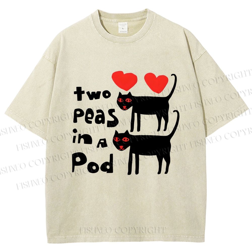 Unisex Two Peas In A Pod Cat Printed Washed Tee