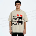 Unisex Two Peas In A Pod Cat Printed Washed Tee