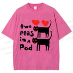 Unisex Two Peas In A Pod Cat Printed Washed Tee